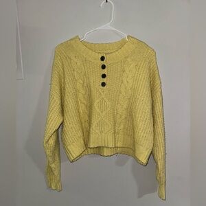 American Eagle Yellow Cable Knit Cropped Henley Sweater